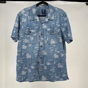 GAP‎ Chambray Hawaiian Printed Men's Shirt XLT